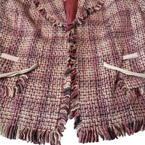 Pamela McCoy Tweed Skirt Suit Set Blazer Pencil Skirt Fringe Ribbon Trim Size M - Picture 12 of 15